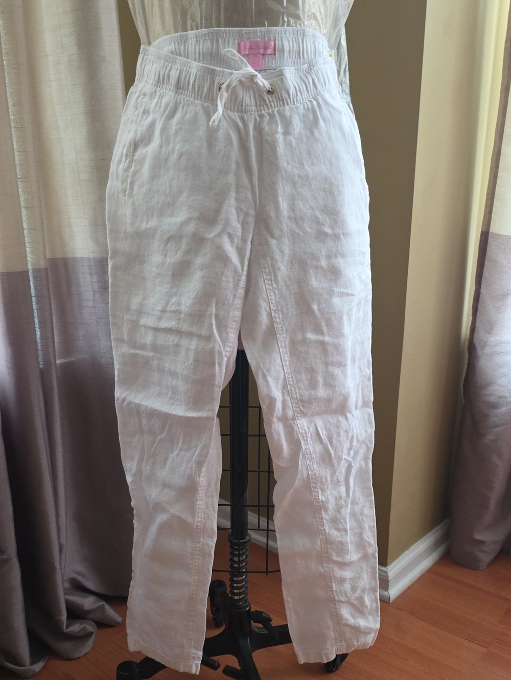 Lilly Pulitzer White Linen Drawstring Chinos sz XS